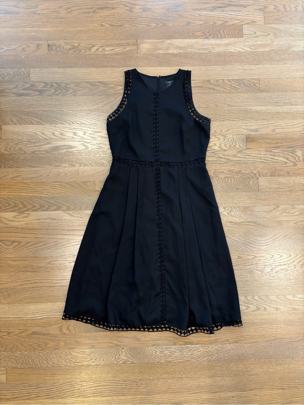 Ann Taylor Black Sleeveless Midi Dress with Ladder Trim